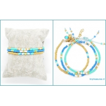 turquoise/blauw/goud armband